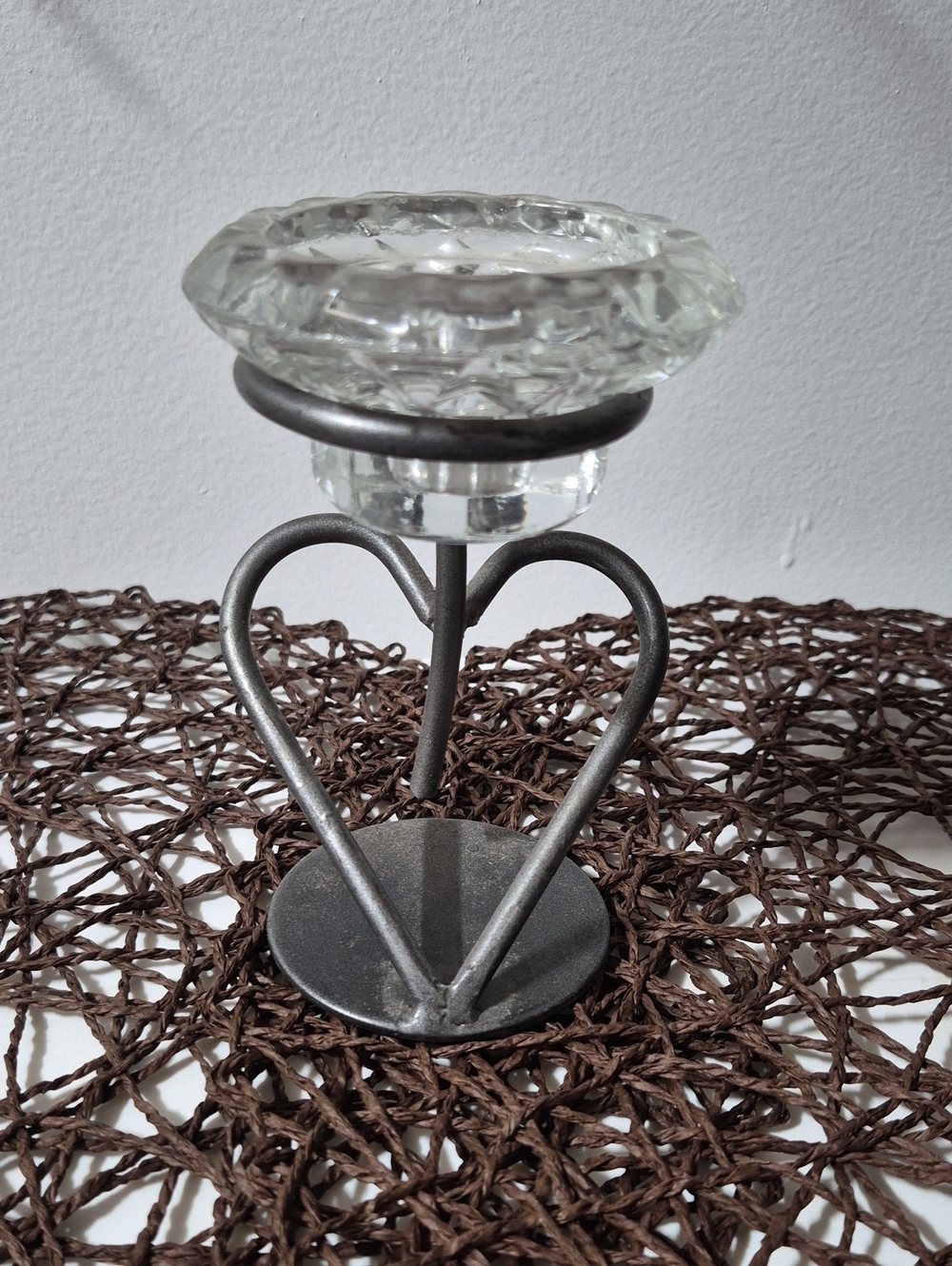 Glass Candle Stick Holder with Heart Metal Base